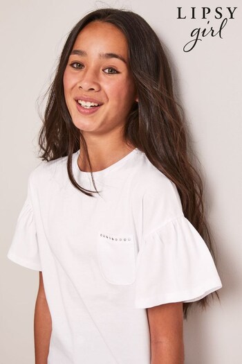 Lipsy White Frill Sleeve Embellished T-Shirts (K65051) | £13 - £19