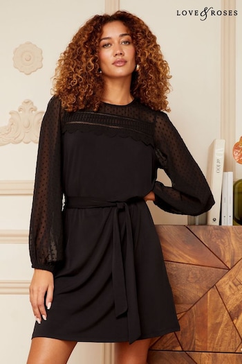 Candles & Home Fragrance Black Long Sleeve Belted Jersey Mini Dress (K65073) | £42