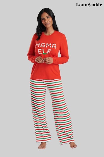 Loungeable Red ''Mama Elf' Long Sleeve And Long Pant Pyjama Set (K65105) | £24