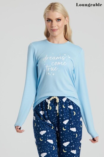 Loungeable Blue 'Dreams Come True' Long Sleeve And Long Pant Pyjama Set (K65107) | £24
