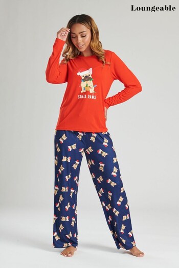 Loungeable Blue 'Santa Paws Frenchie' Tshirt And Long Pant Pyjama Set (K65108) | £24