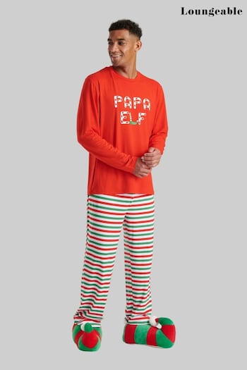 Loungeable Red 'Mens 'Papa Elf' Long Sleeve And Long Pant Pyjama Set (K65111) | £26