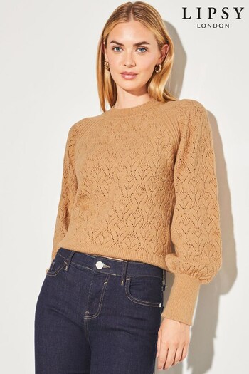 Lipsy Camel Lofty Pointelle Stitch Cosy Knitted Jumper (K65138) | £38