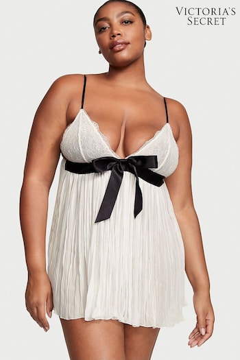 Victoria's Secret White Black Sheer Pleated Babydoll (K65272) | £49