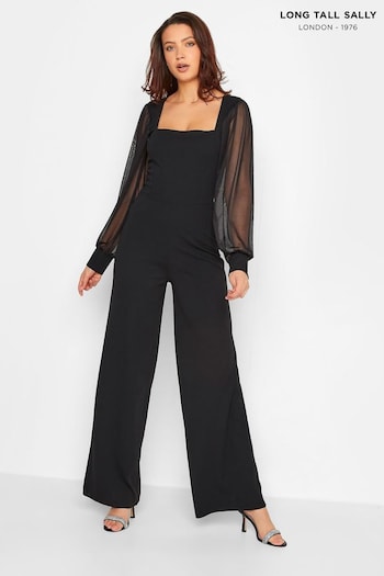 Long Tall Sally Black Mesh Sleeve Jumpsuit (K65332) | £40