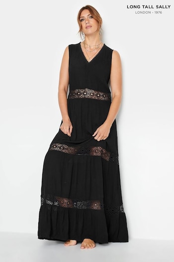 Long Tall Sally Black Crochet Trim Maxi Dress (K65335) | £40