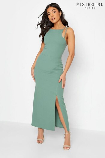 PixieGirl Petite Green Split hem Maxi Dress (K65362) | £34