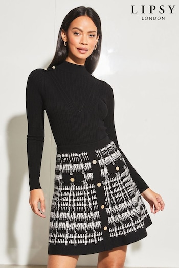 Lipsy Black/White Knitted Fit and Flare Skirt (K65372) | £38