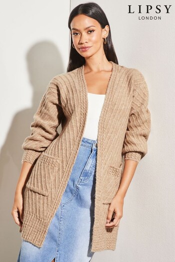 Lipsy Camel Petite Mixed Cable Knit Cardigan (K65373) | £40
