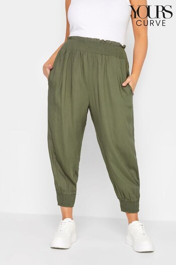 Yours Curve Green Shirred Detail Cropped Harem Trouser (K65402) | £24