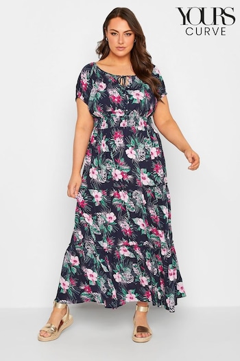 Yours Curve Pink/Red Bardot Maxi Dress (K65447) | £40
