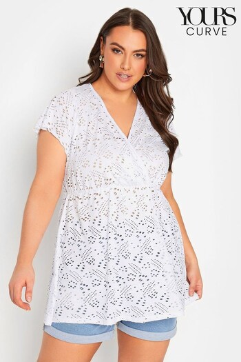Yours Curve White Broidery Wrap Top (K65461) | £24