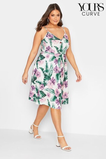 Yours Curve White London Tropical Bow Front Dress (K65465) | £45