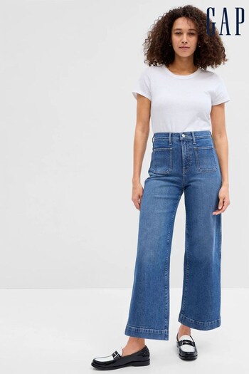 Gap Mid Wash Blue High Waisted Wide Leg Cropped waist Jeans (K65541) | £50