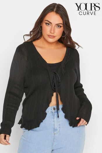 Yours Curve Black Frill Sleeve Cardigan With Tie (K65547) | £24