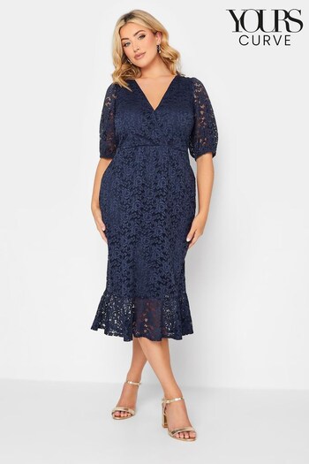 Yours Curve Blue London All Over Lace Wrap Dress (K65556) | £55