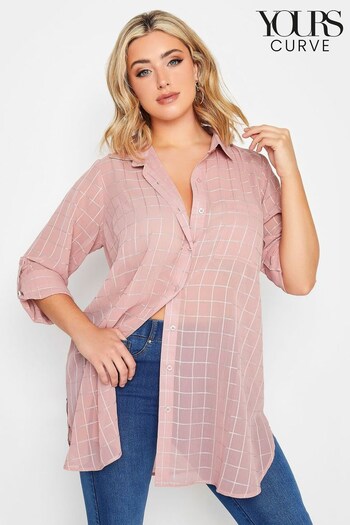 Yours Curve Pink London Check Turn Back Sleeve Shirt (K65583) | £29
