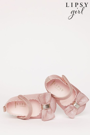Lipsy Girl Pink Velcro Bow Mary Jane Ballerina Occasion Shoe Baby (K65601) | £16