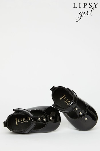 Lipsy Girl Black Velcro Bow Mary Jane Ballerina Occasion Shoe Baby (K65602) | £16