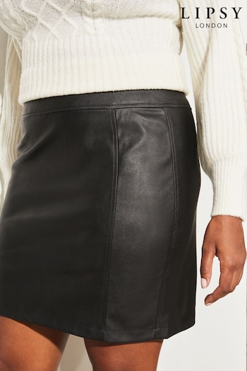 Lipsy Black Curve Faux Leather Mini Skirt (K65662) | £36
