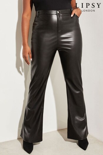 Lipsy Black PU Curve Mid Rise Chloe Flare Jeans (K65664) | £47