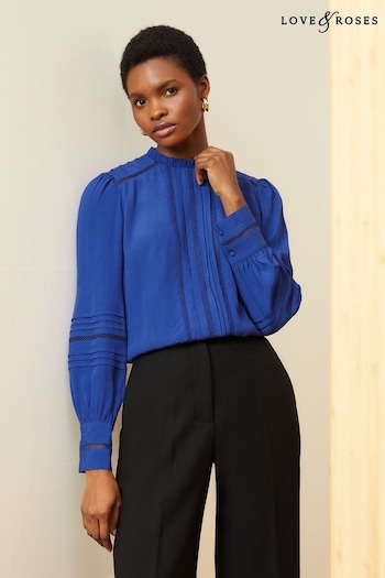 Gifts For Him Cobalt Blue Long Sleeve Blouse With Central Pintuck Details (K65770) | £36
