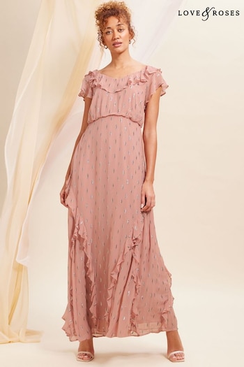 Sandals & Sliders Pink Metallic Ruffle Detail Tie Back Maxi Dress (K65809) | £85