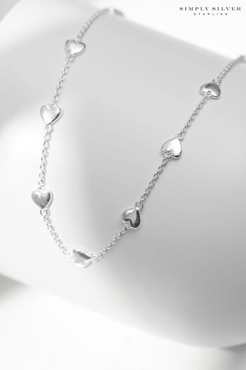 Simply Silver Silver Polished Heart Station Necklace (K65885) | £45