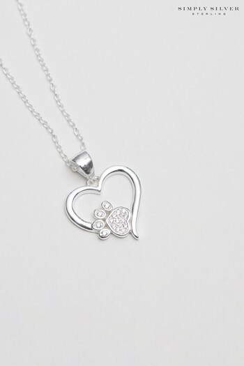 Simply Silver Silver Paw Print And Heart Pendant Necklace (K65952) | £35