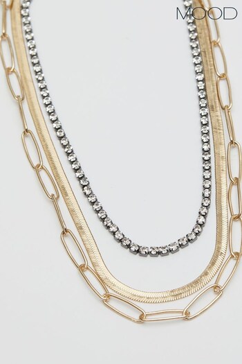 Mood Brown Crystal And Chain Layered Necklace - Pack of 3 (K65965) | £22