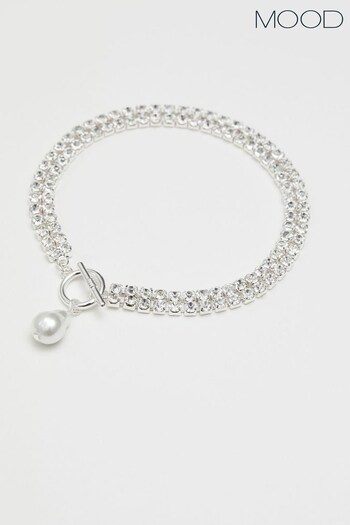 Mood Silver Crystal Diamante Pearl Charm Choker Necklace (K65975) | £20