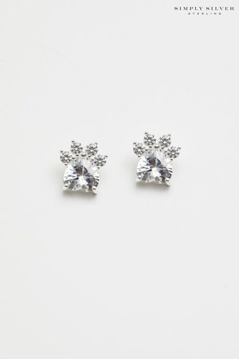 Simply Silver Silver Paw Print Cubic Zirconia Earrings (K65976) | £28