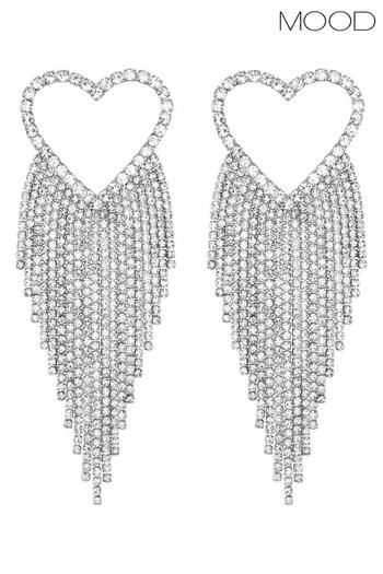 Mood Silver Crystal Heart Cluster Shower Drop Earrings (K66039) | £18