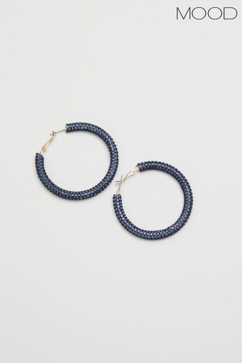 Mood Gold Blue Diamante Tube Hoop Earrings (K66051) | £17