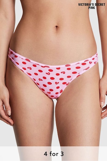 Victoria's Secret PINK Pink Bubble Heart Print Rib Cotton Thong Knickers (K66171) | £9