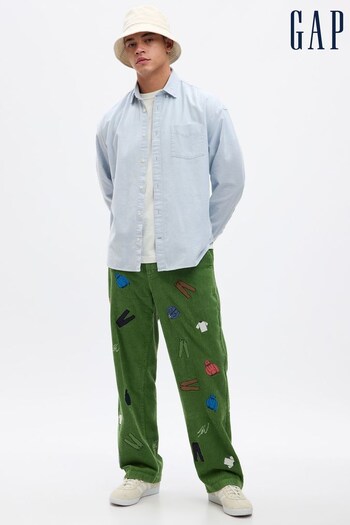 Gap Green Sean Wotherspoon Washwell Embroidered Corduroy Loose Trousers (K66226) | £75