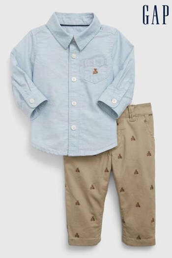 Gap Blue Brannan Bear Long Sleeve Shirt Outfit Set (K66253) | £35