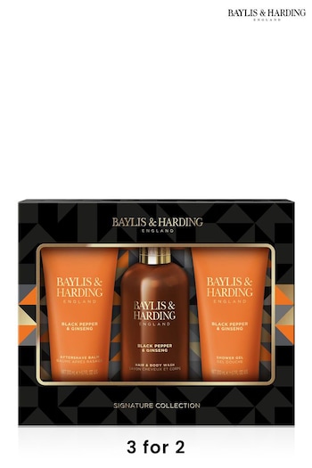 Baylis & Harding Black Pepper and Ginseng Mens Luxury Bathing Trio Gift Set (K66286) | £17