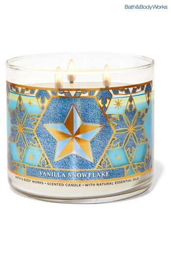 Bath & Body Works Vanilla Snowflake Christmas 3 Wick Candle 14.5 oz / 411 g (K66373) | £29.50