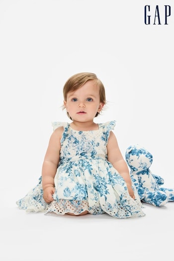 Gap Blue LoveShackFancy Baby Floral Eyelet Dress (K66479) | £30