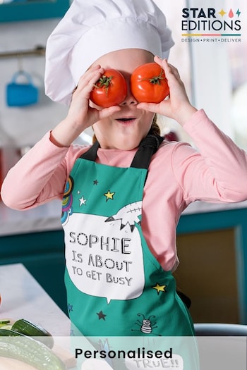 Personalised Teal Get Busy Monster Apron - Kids by Star Editions (K66630) | £14.99
