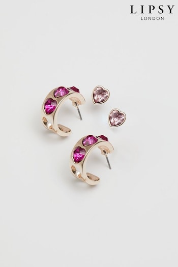 Lipsy Jewellery Gold Heart Stud And Hoop Earrings - Pack of 2 (K66696) | £18