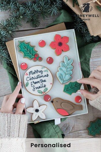 Personalised Merry and Bright Christmas Biscuits by Honeywell Bakes (K66794) | £28