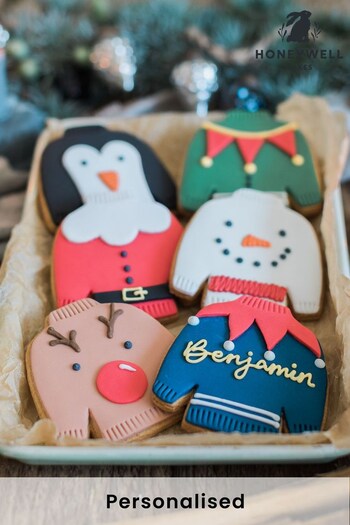 Personalised Christmas Jumper Biscuits by Honeywell Bakes (K66799) | £28
