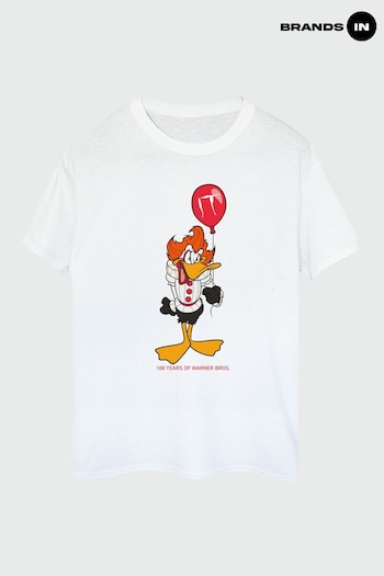 Brands In White Warner Bros 100th Celebration Daffy Duck Pennywise Men White T-Shirt (K66810) | £23