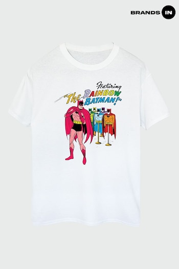 Brands In White Batman Comic Cover Rainbow Batman Women White Boyfriend Fit T-Shirt (K66851) | £23