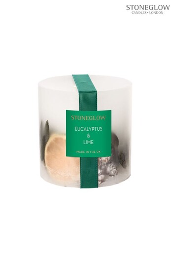 Stoneglow Clear Seasonal Collection Eucalyptus and Lime Fat Pillar Candle (K66867) | £28