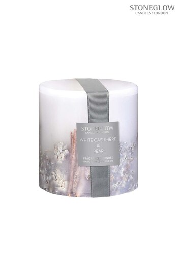 Stoneglow Clear Seasonal Collection White Cashmere and Pear Fat Pillar Candle (K66871) | £28