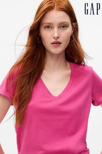 Gap Pink Organic Cotton Vintage V-Neck Short Sleeve T-Shirt (K66948) | £14