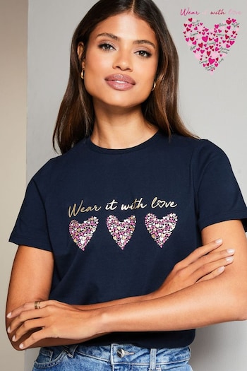 Wear it with Love Navy Blue Heart Boyfriend T-Shirt - Women (K66969) | £18